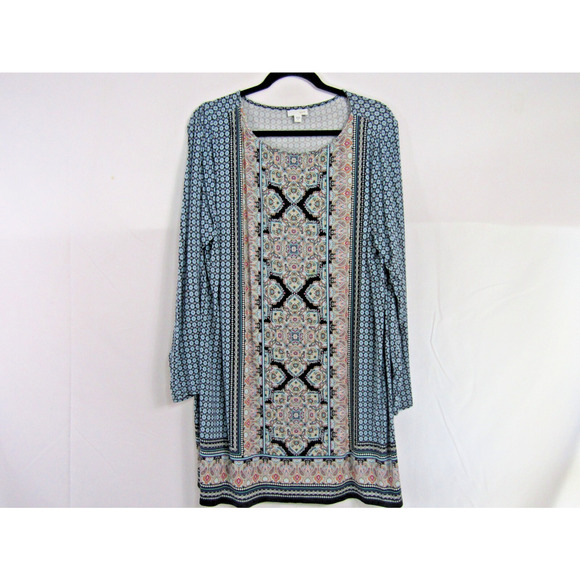J. Jill Multi Color Rayon Tunic Top sz XL Boho Peasant Geometric Floral Cruise - Picture 1 of 6